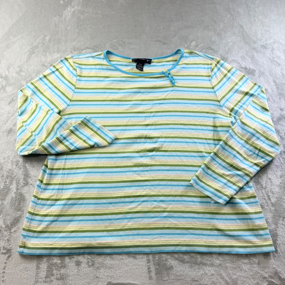 Venezia Blue Green Striped Long Sleeve Top Women's Size 18/20